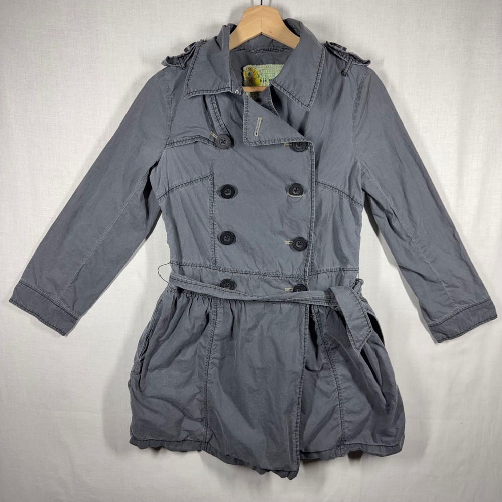 Free People Jacket Womens Size 6 Preppy Boho Double Breasted Belted Flared